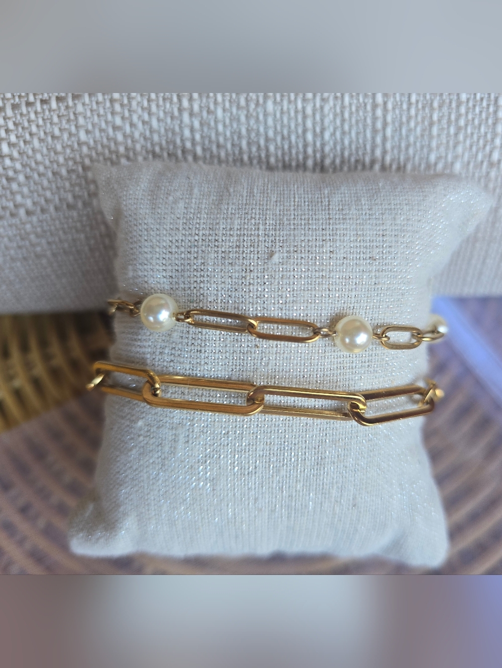 NWOT 18K PVD Set Of 2 Elegant Yellow Gold Paperclip Bracelets
